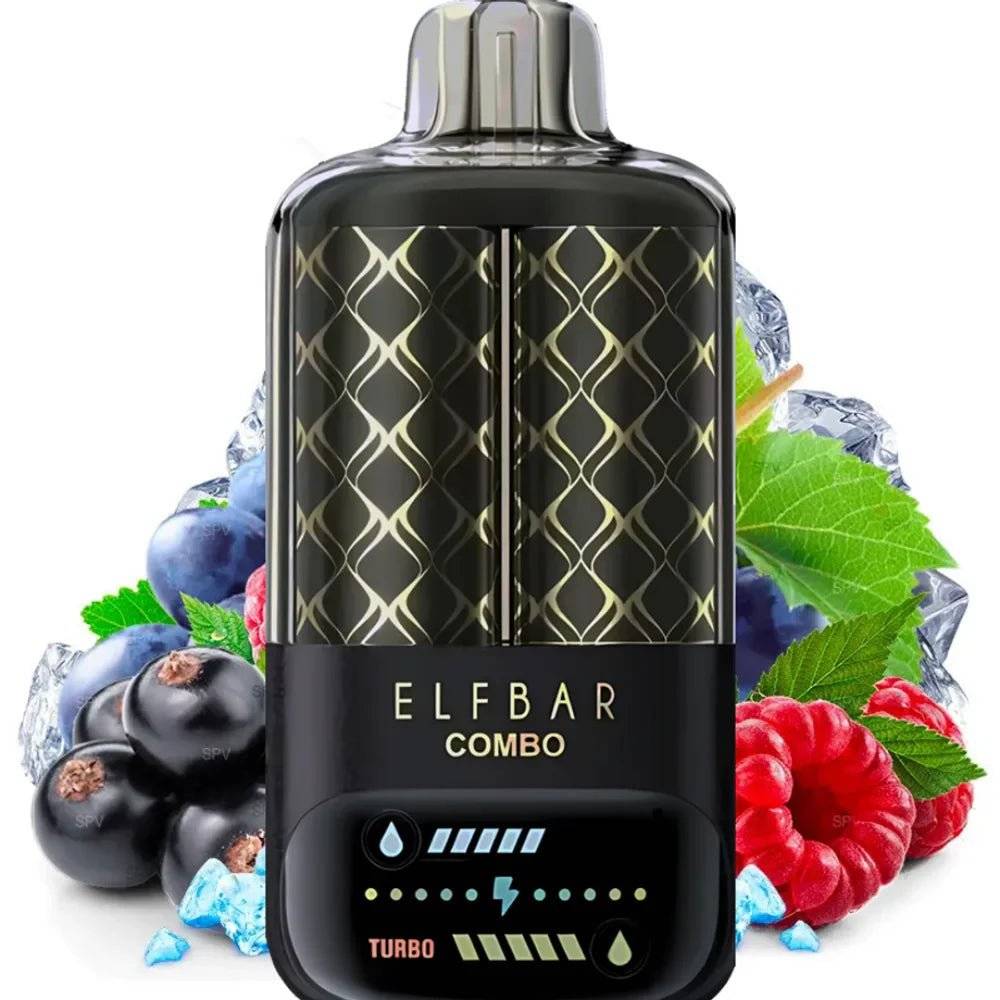 Elf Bar Combo 25000 mit Beeren Aroma aus schwarzer Johannisbeere, Himbeere und Traube, E-Zigarette mit USB-C und 25000 Zügen.