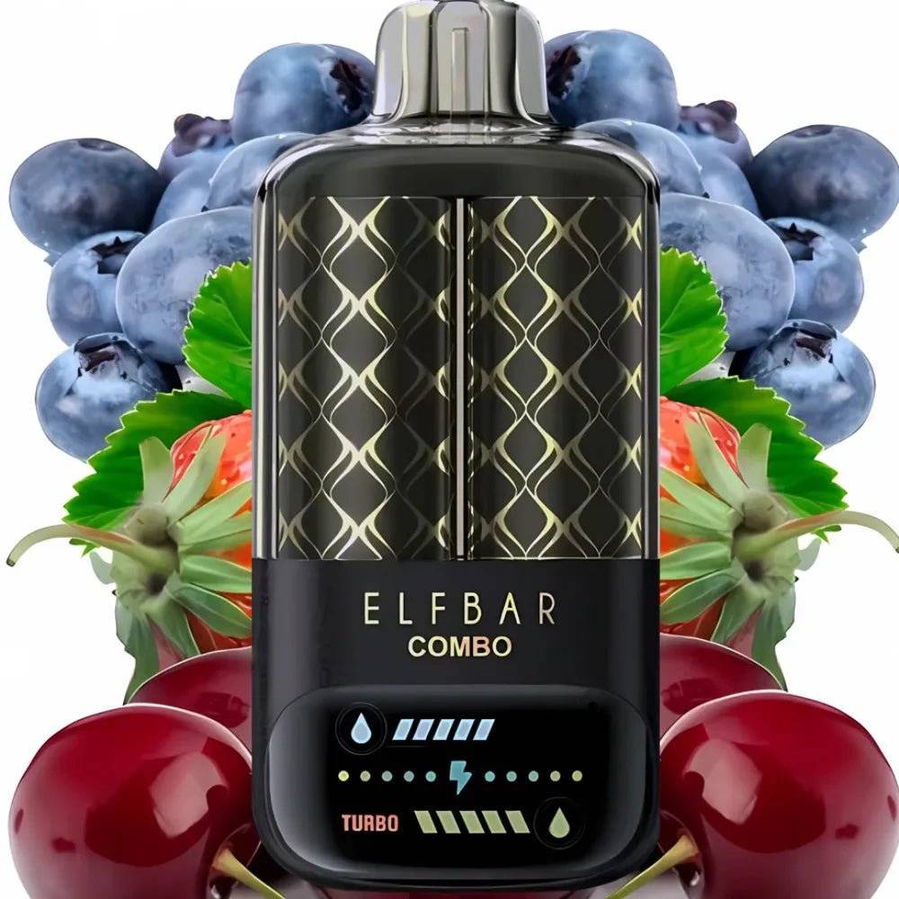 Elf Bar 25000 Combo E-Zigarette mit Blaubeere, saurer Himbeere und Kirsche, 25.000 Züge, USB-C, fruchtiger Beerenmix für Vape-Genuss.
