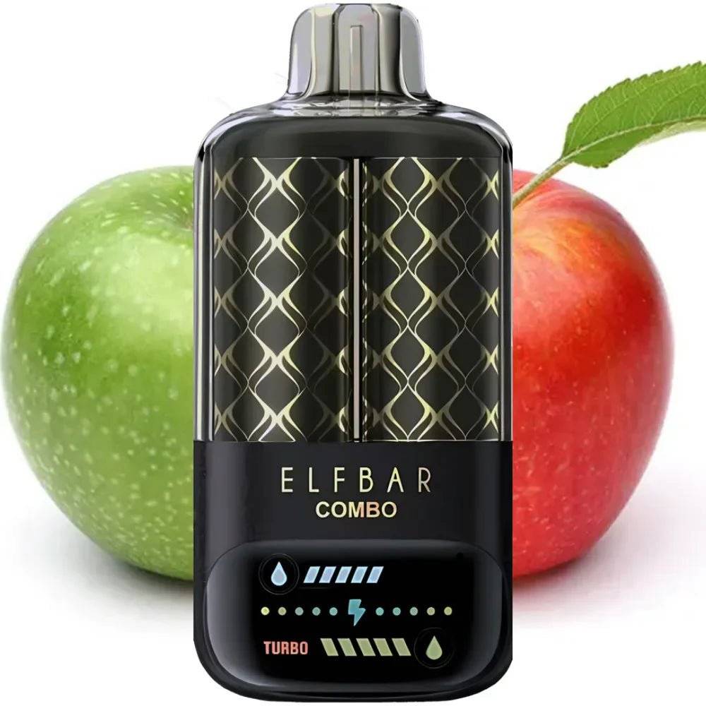 Elf Bar Combo Shisha Vape Green Apple Double mit 25000 Zügen, USB-C Anschluss und intensivem Apfelgeschmack im Shisha-Stil.