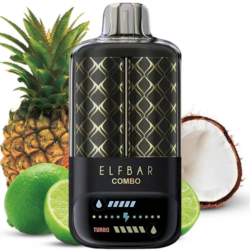 Elf Bar Combo 25000 - Vape Lime Ananas Kokosnuss mit tropischem Geschmack, 25k Züge, USB-C-Aufladung und stylischem Design.