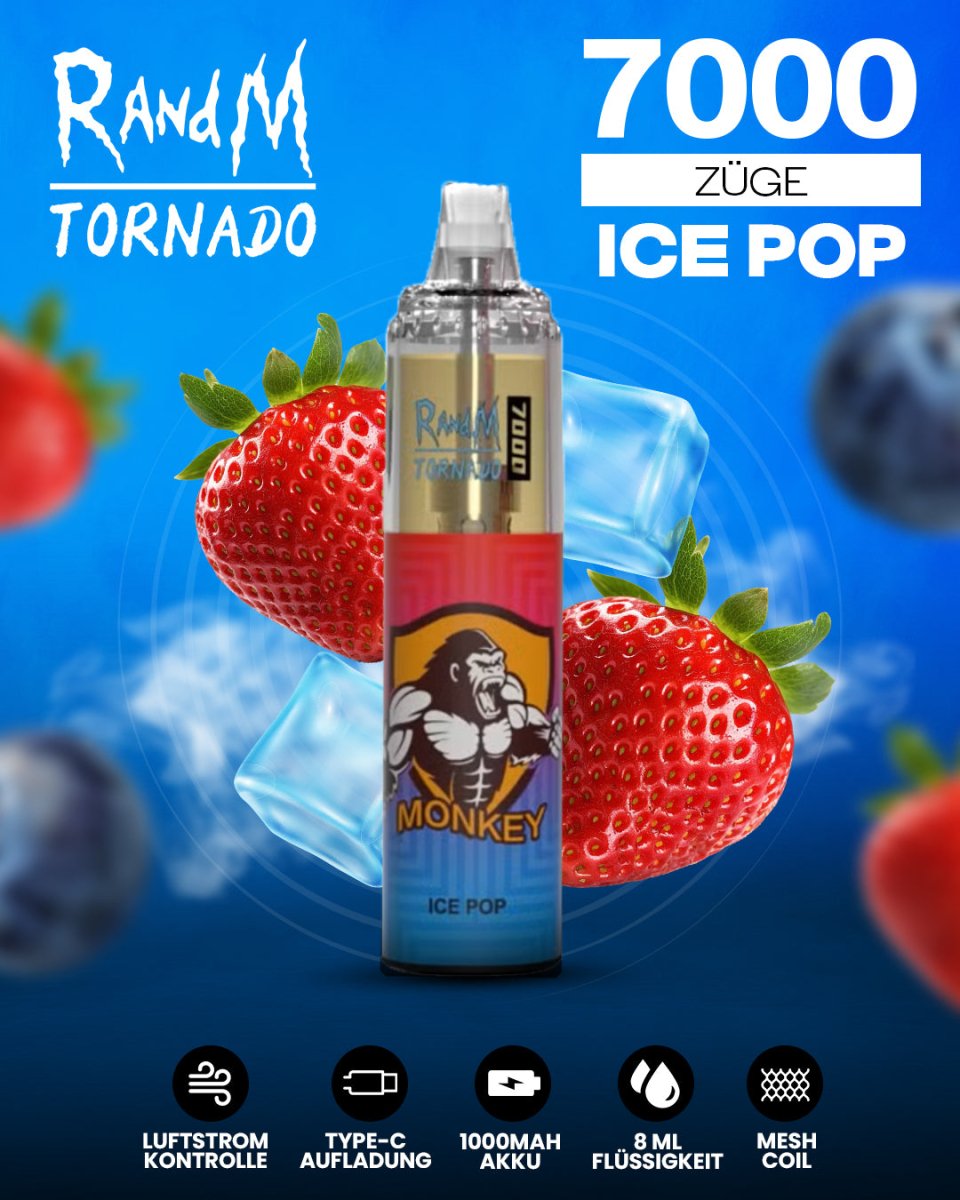 RandM Tornado 7000 Ice Pop Einweg-Vape mit 7000 Zügen und fruchtig-eisigem Lutschstangen-Geschmack