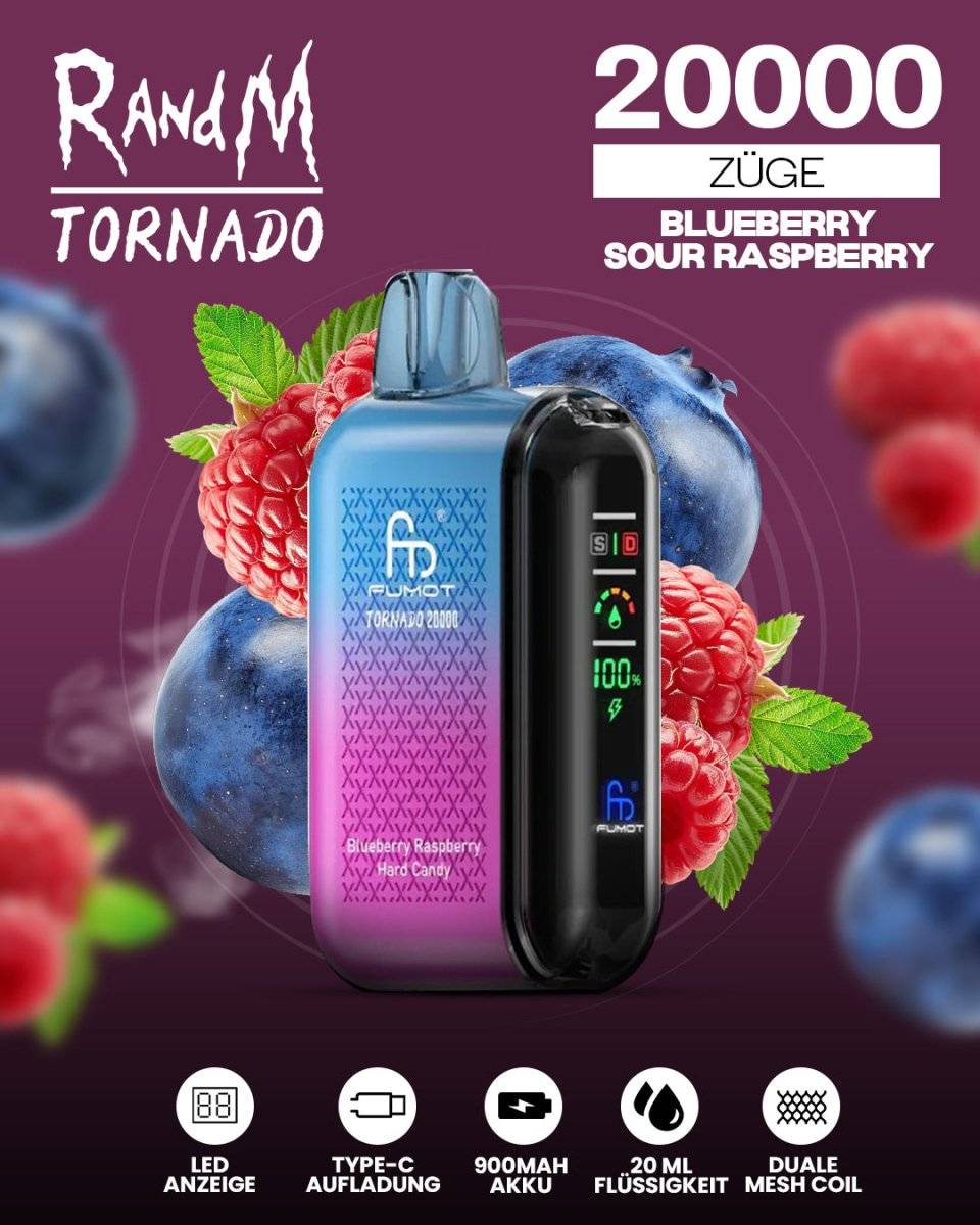 RandM Tornado 20000 Blueberry Sour Raspberry - randmevape.de