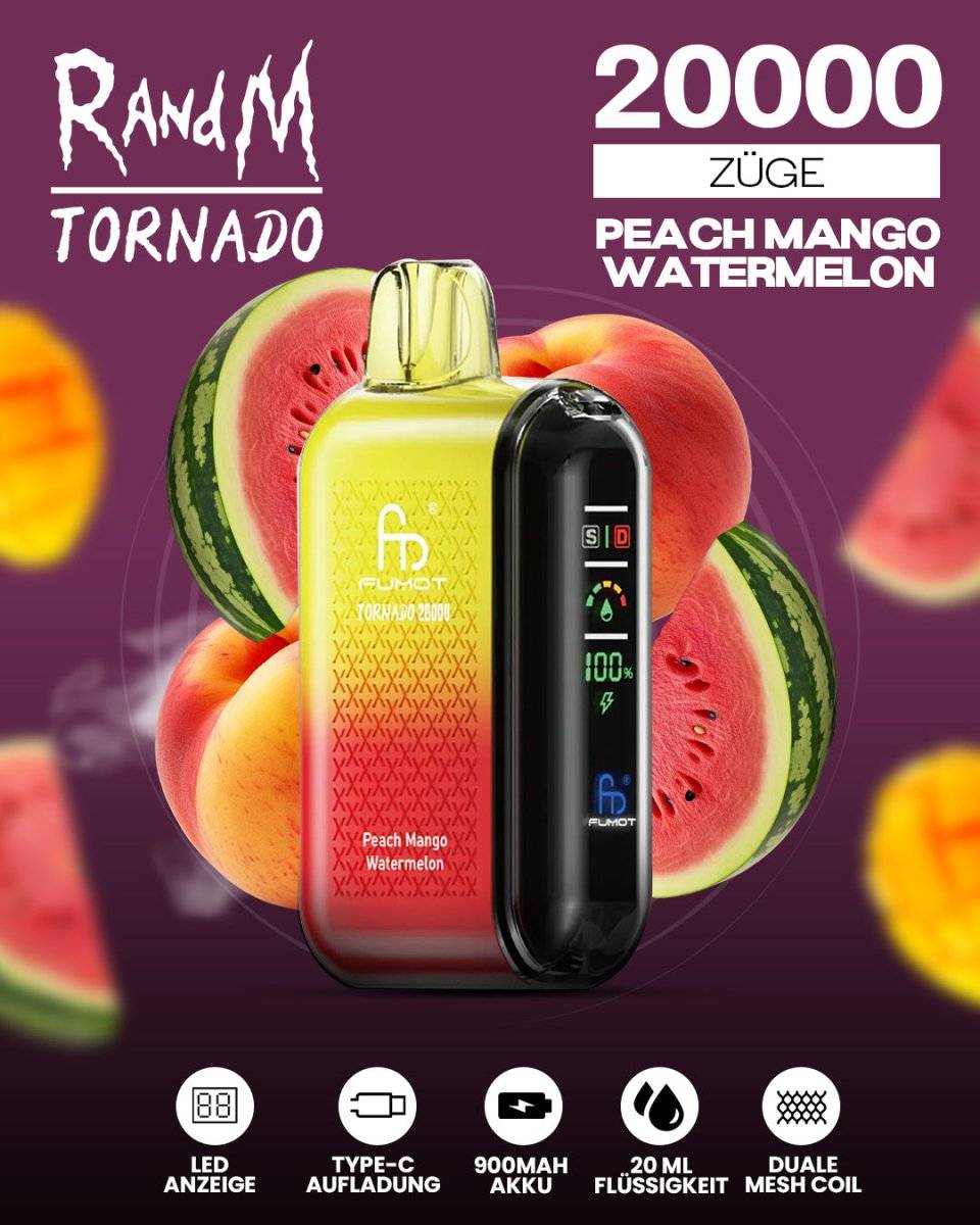 RandM Tornado 20000 Peach Mango Watermelon Vape - randmevape.de