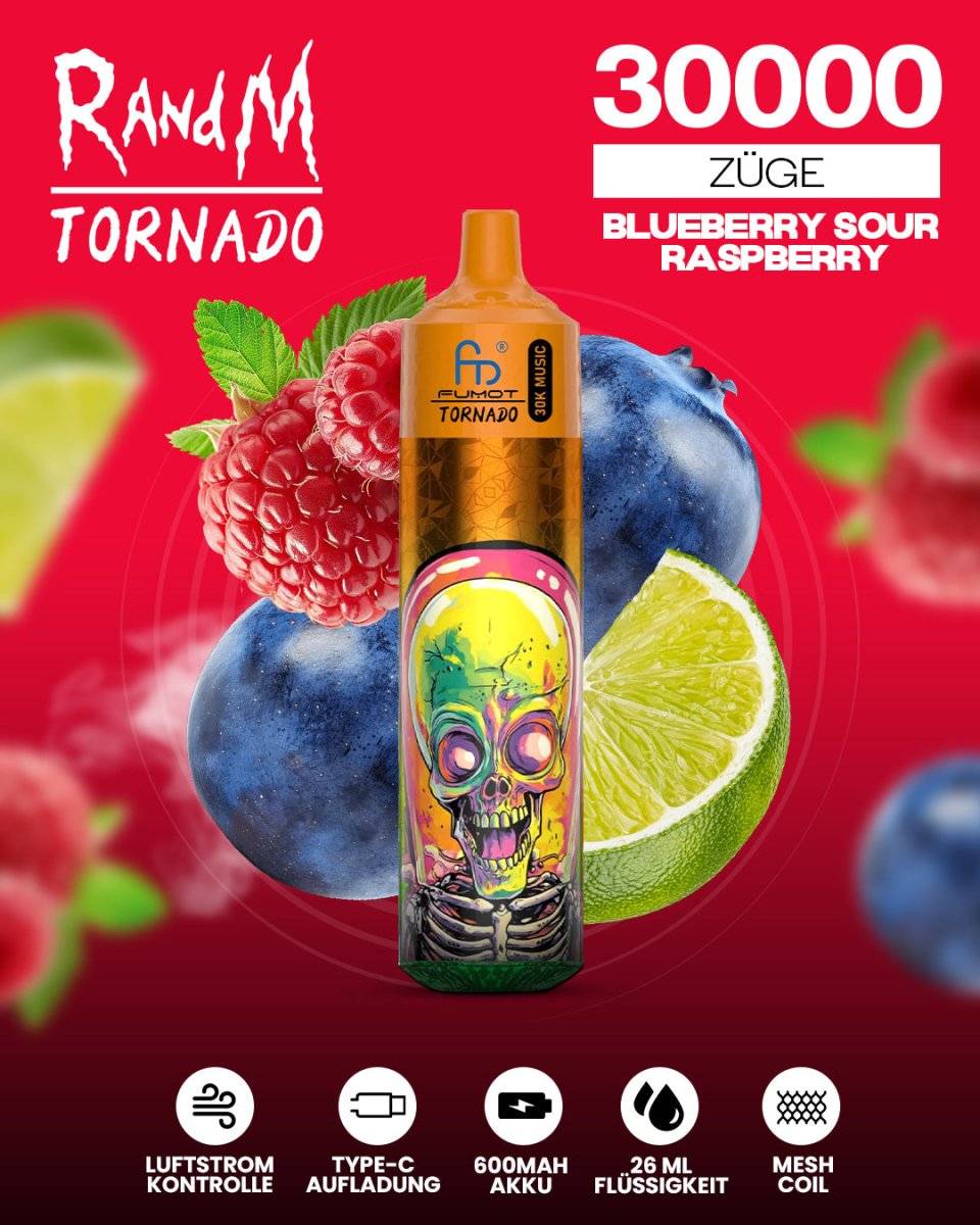 RandM Tornado 30000 | Blueberry Sour Raspberry - randmevape.de