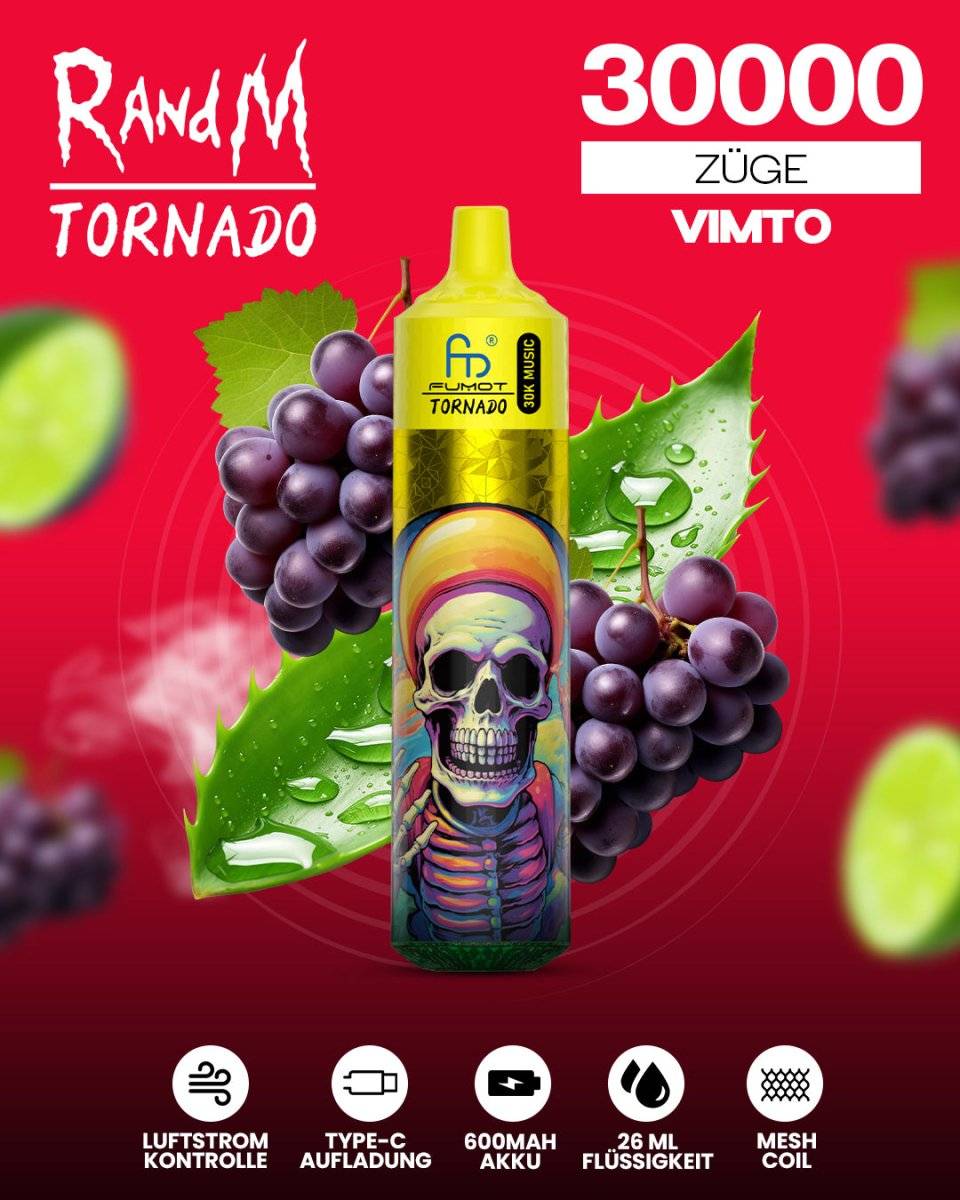 RandM Tornado 30000 - Vimto Einweg-Vape mit 30.000 Zügen und intensivem Beerenmix-Geschmack