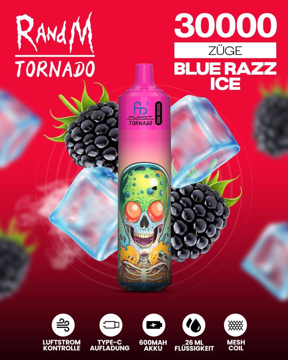 RandM Tornado 30000 - Blue Razz Ice | Einweg-Vape mit 30.000 Zügen, süßer blauer Himbeere & eisiger Frische