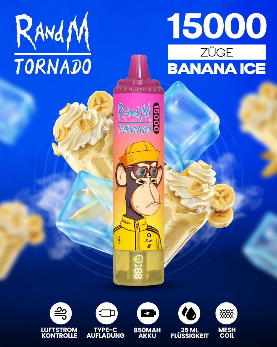 RandM Tornado 15000 Banana Ice vape - randmevape.de