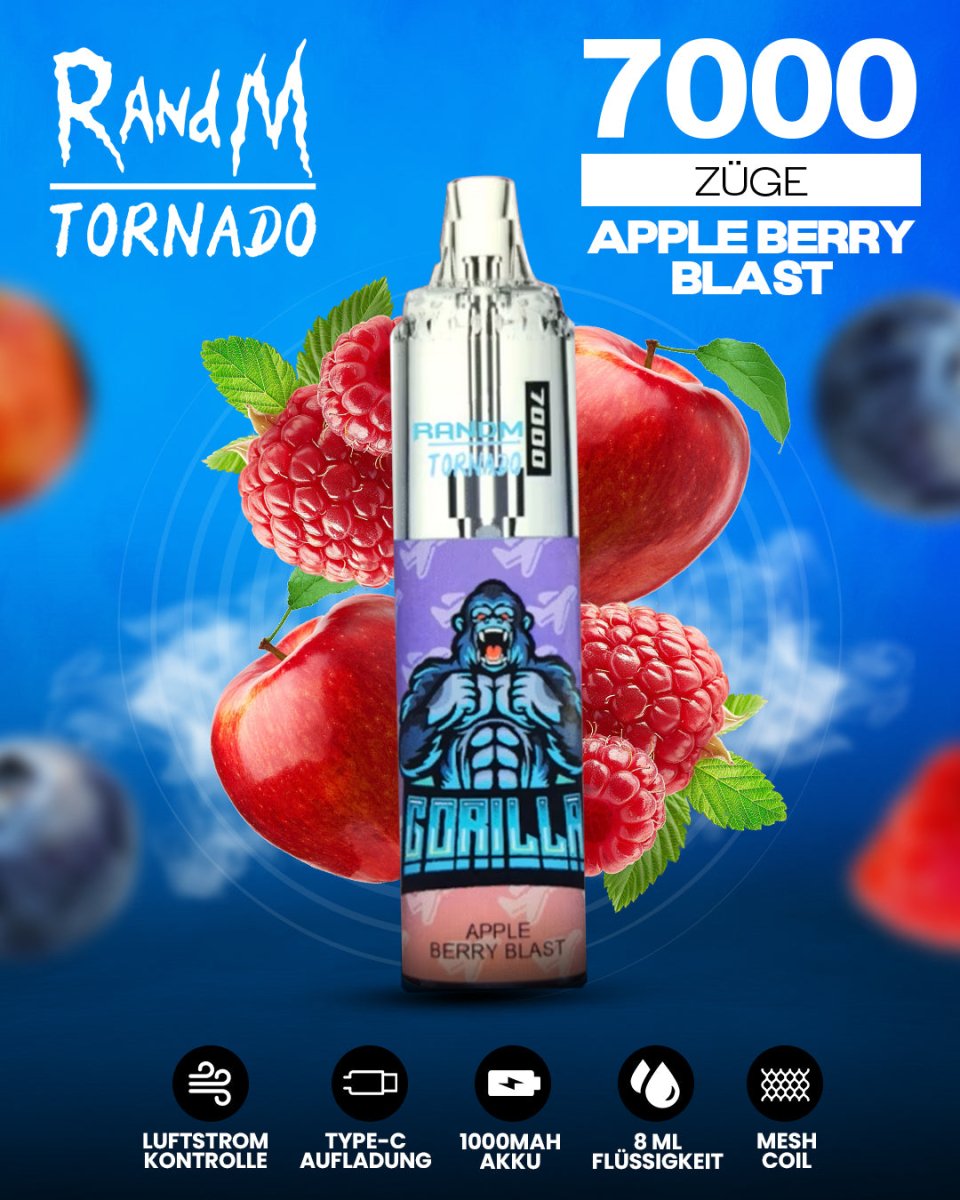 RandM Tornado Apple Berry Blast Einweg-Vape mit 7000 Zügen und fruchtigem Apfel-Beeren-Geschmack