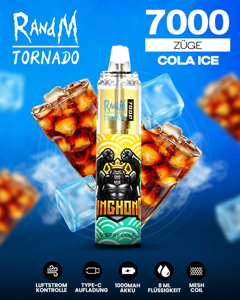 RandM Tornado 7000 Cola Ice Einweg-Vape mit 7000 Zügen und erfrischendem Cola-Menthol-Geschmack
