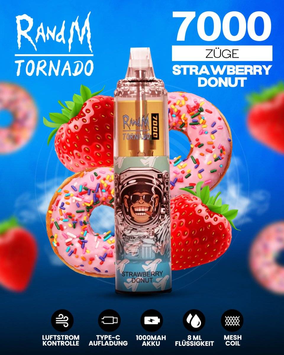 RandM Tornado 7000 Strawberry Donut Einweg-Vape mit 7000 Zügen und süßem Erdbeer