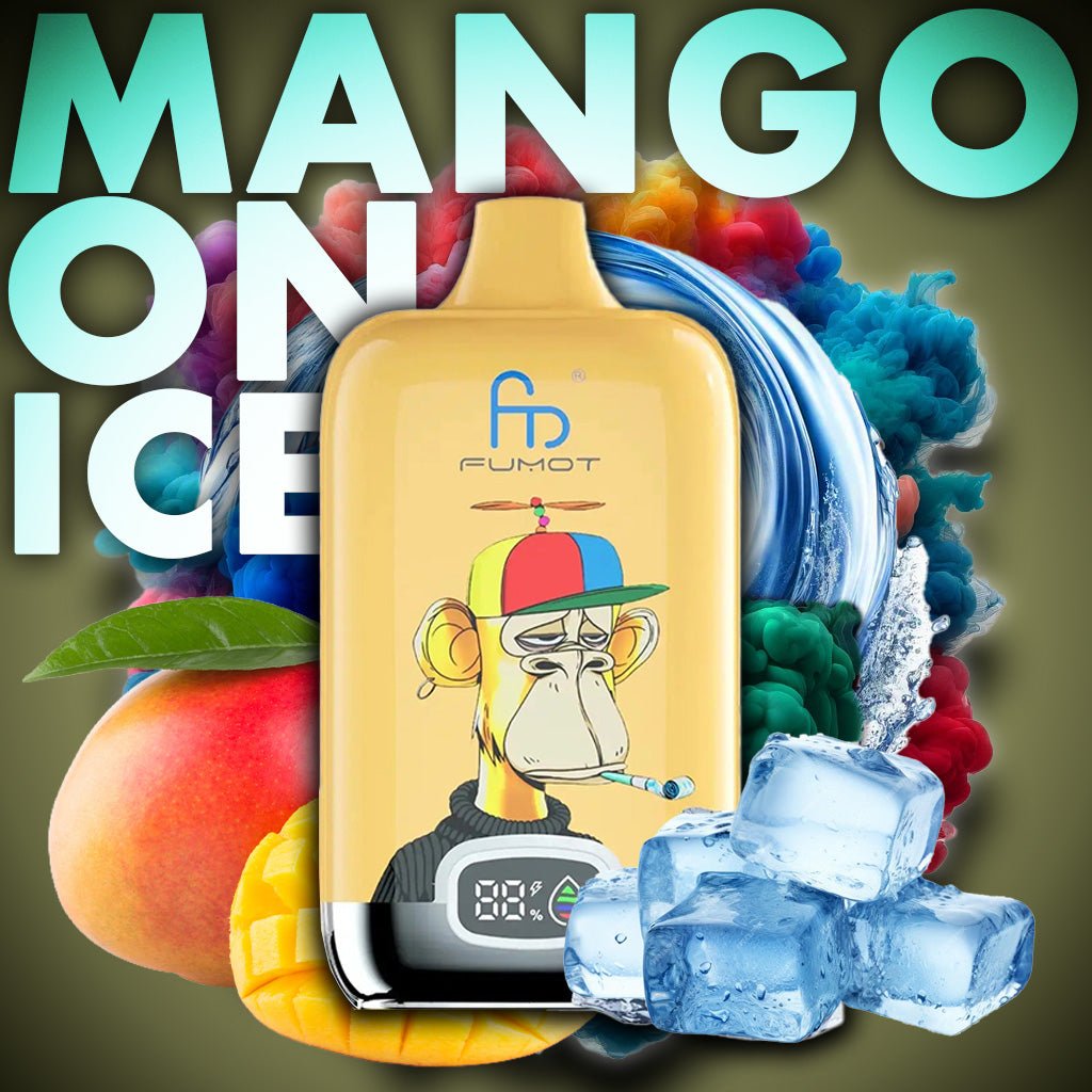 RandM Tornado 12000 - Mango on Ice Einweg-Vape mit 12.000 Zügen und tropisch-erfrischendem Mango-Menthol-Geschmack für ein intensives Dampferlebnis.