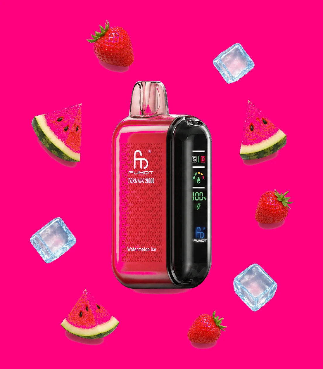 RandM Tornado 20000 mit schwebender Wassermelone, Erdbeeren und Eis